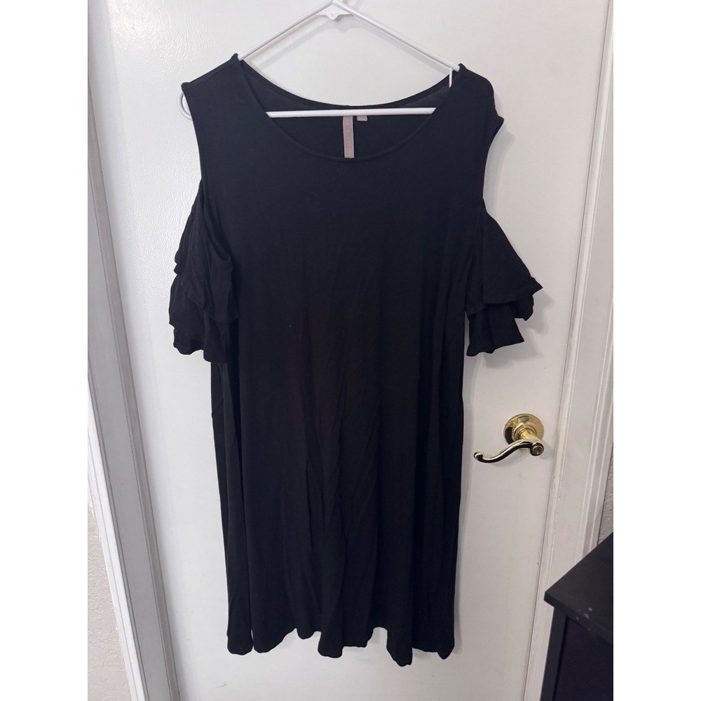 Brina & EM Black Cold Shoulder Ruffle Sleeve Shift Dress Womens 3X